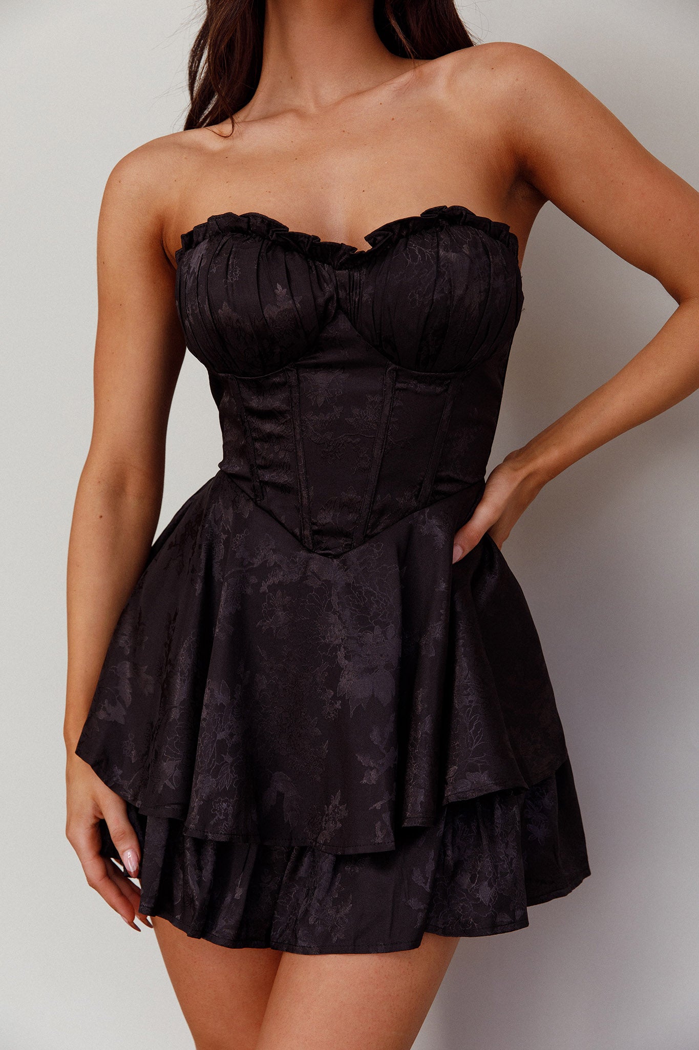 Paris Muse Gathered Bust Romper Black by Selfie Leslie