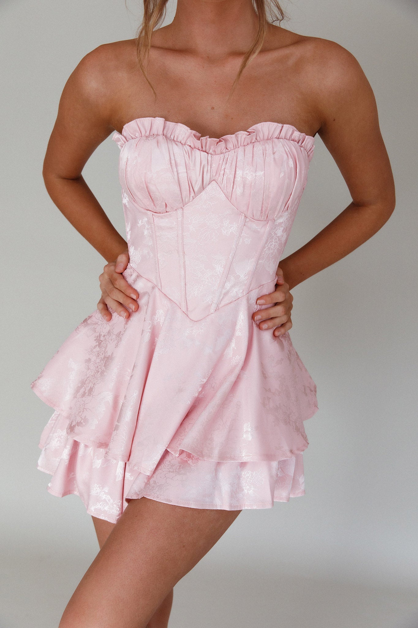 Paris Muse Gathered Bust Romper Pink by Selfie Leslie