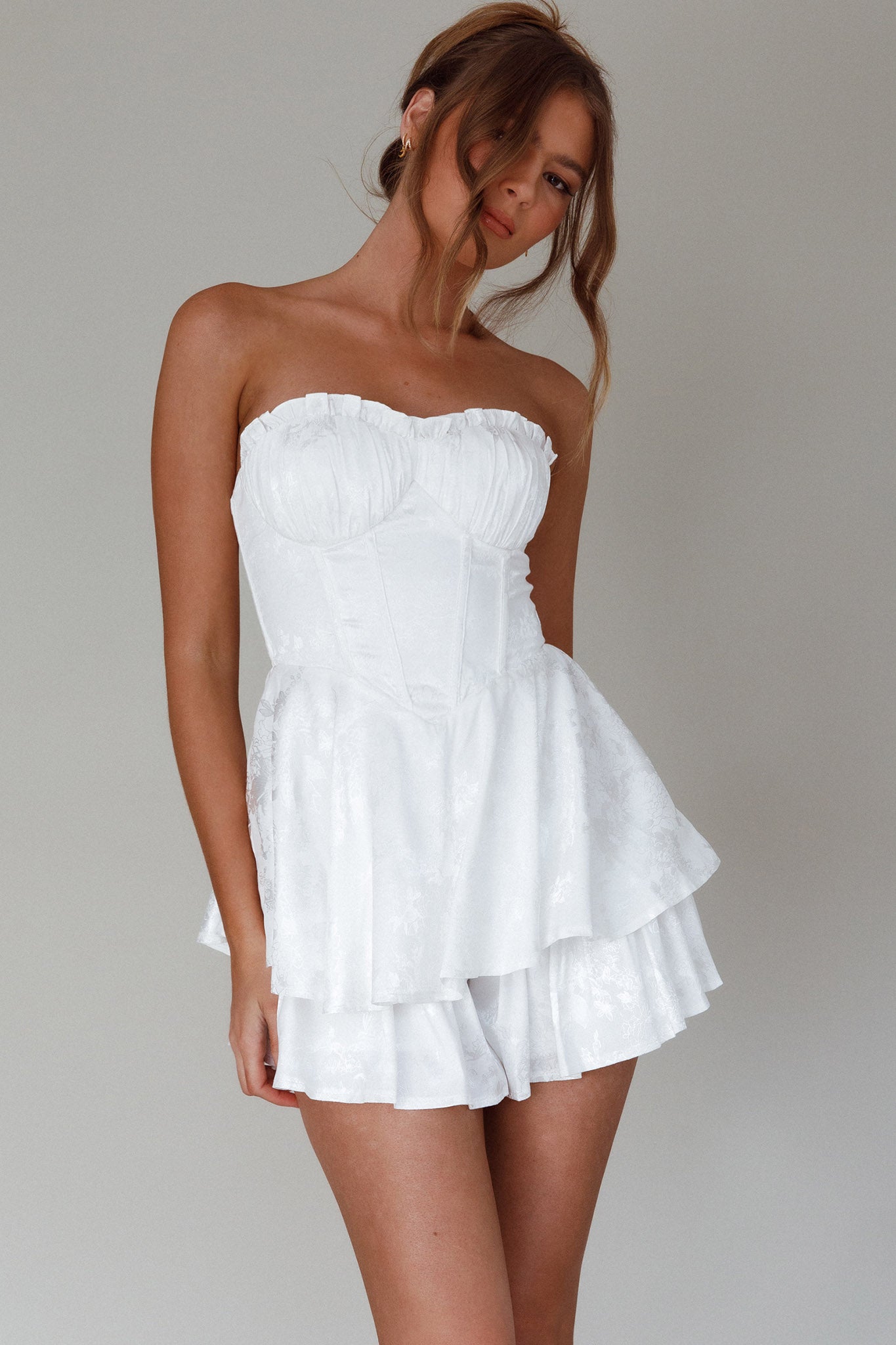 Paris Muse Gathered Bust Romper White | Selfie Leslie