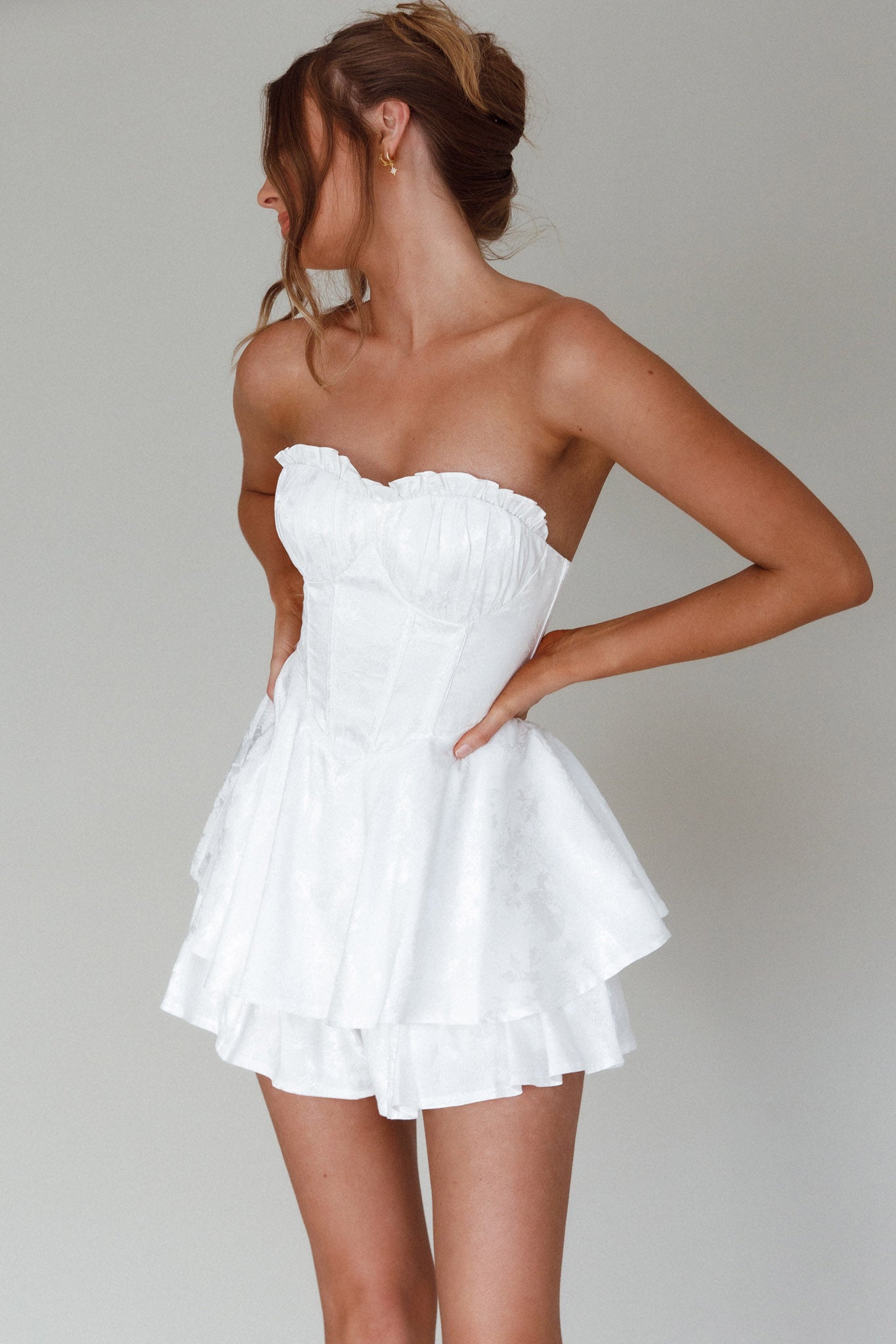 Paris Muse Gathered Bust Romper White by Selfie Leslie