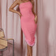 Cloudland Fur Hem Midi Dress Hot Pink