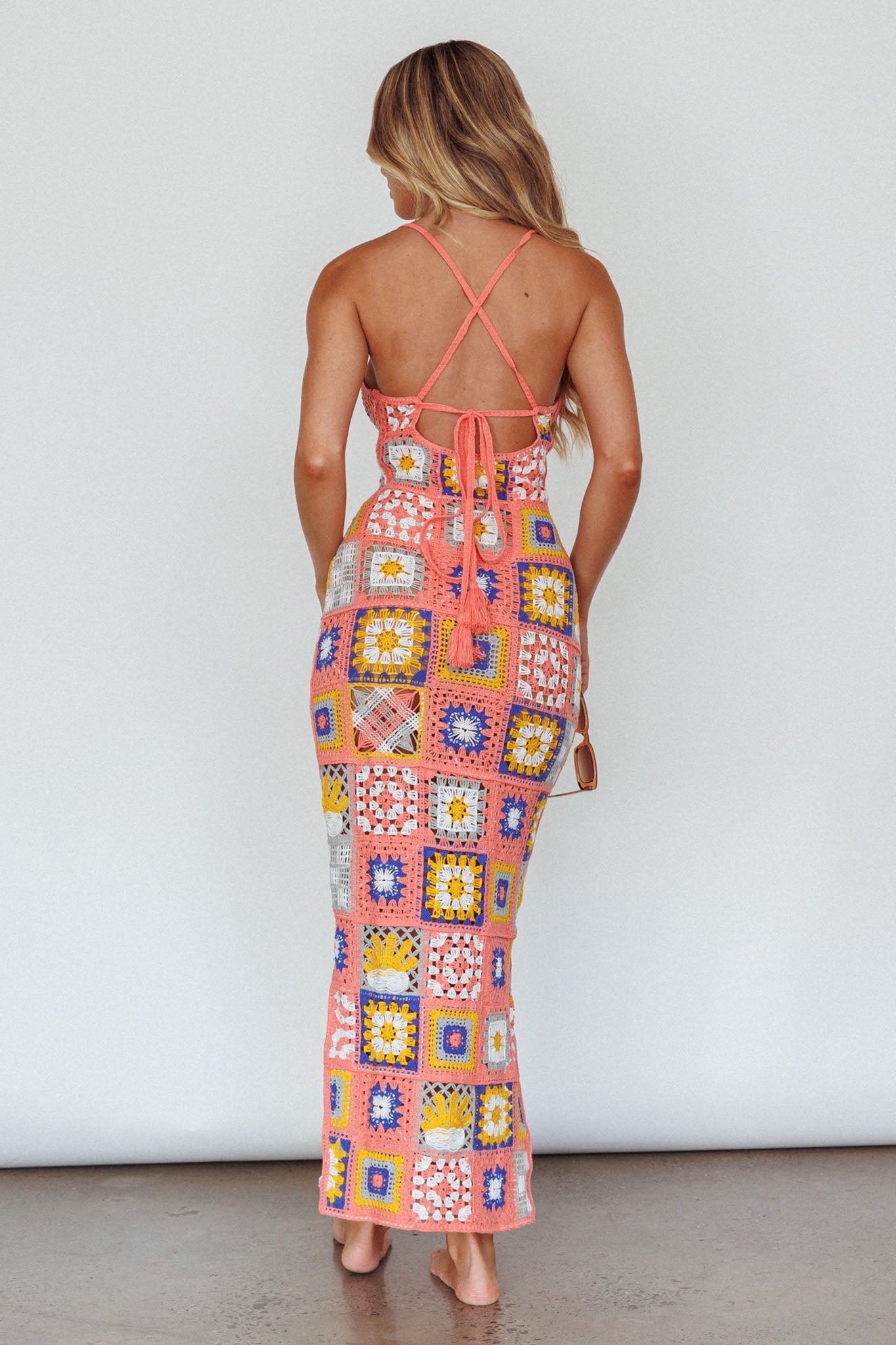 Bali Babe Crochet Maxi Dress Pink Multi by Selfie Leslie