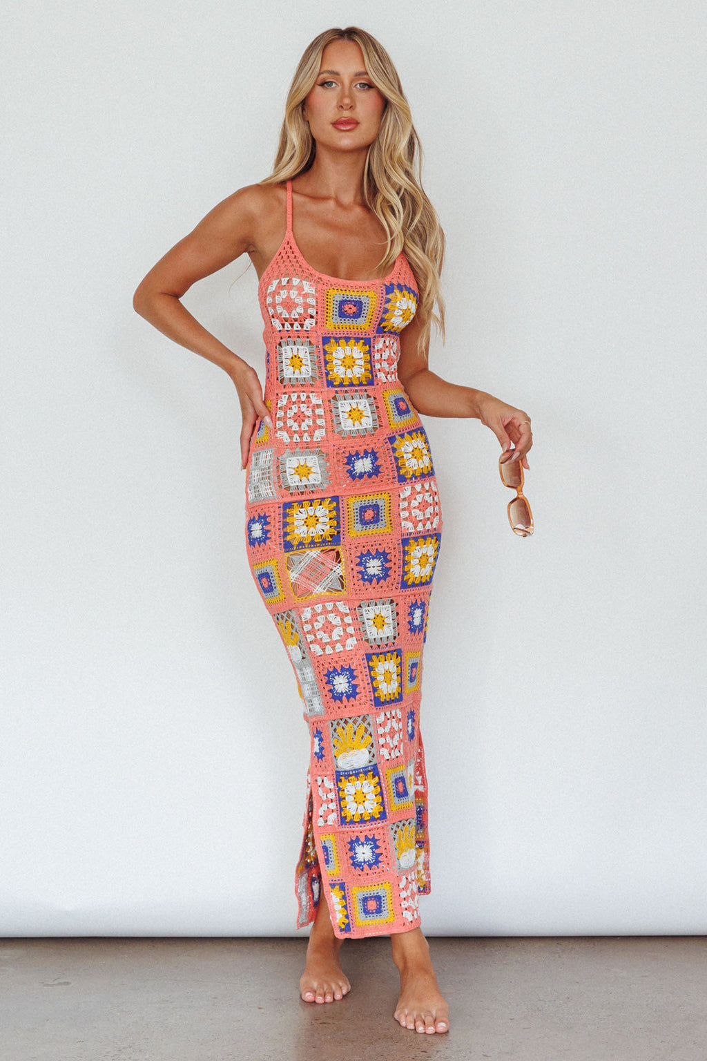 Bali Babe Crochet Maxi Dress Pink Multi by Selfie Leslie
