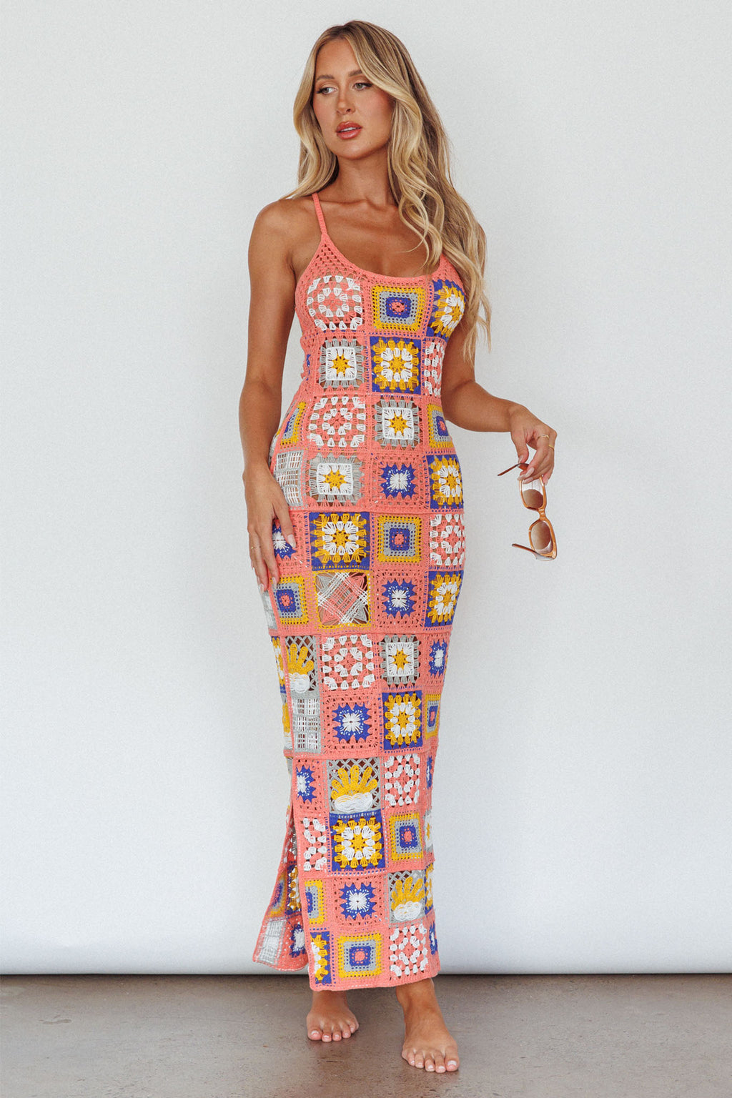 Bali Babe Crochet Maxi Dress Pink Multi by Selfie Leslie