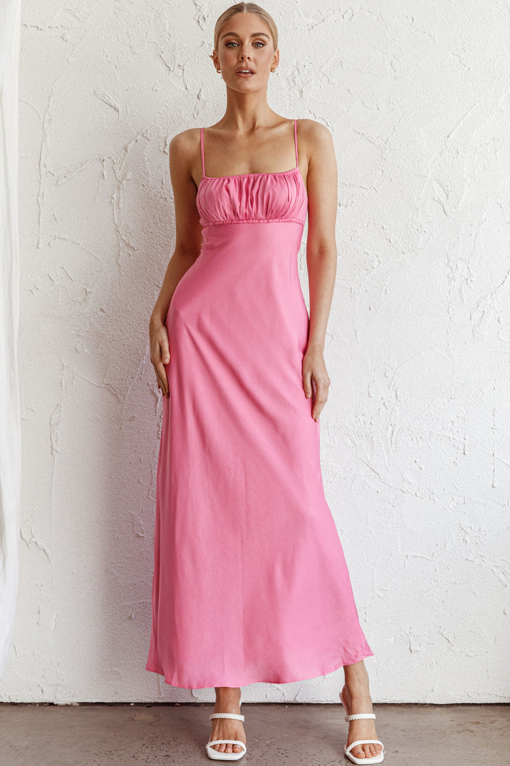From Above V-Back Midi Dress Hot Pink by Selfie Leslie