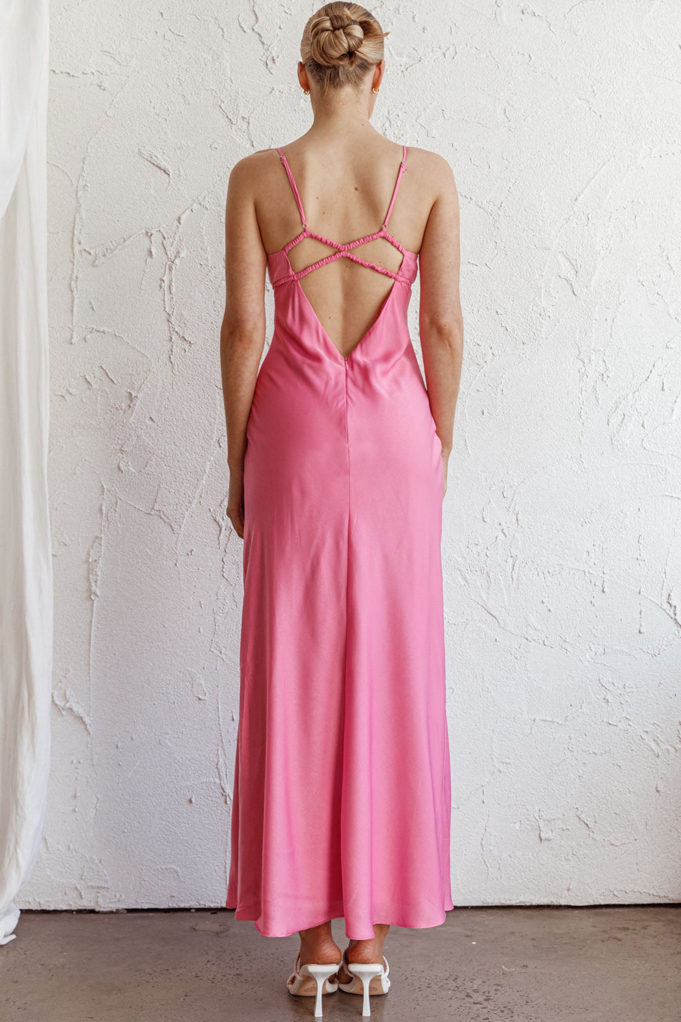 open lace back dress Ana Silk Slip Dress L / Hot Pink main image 1