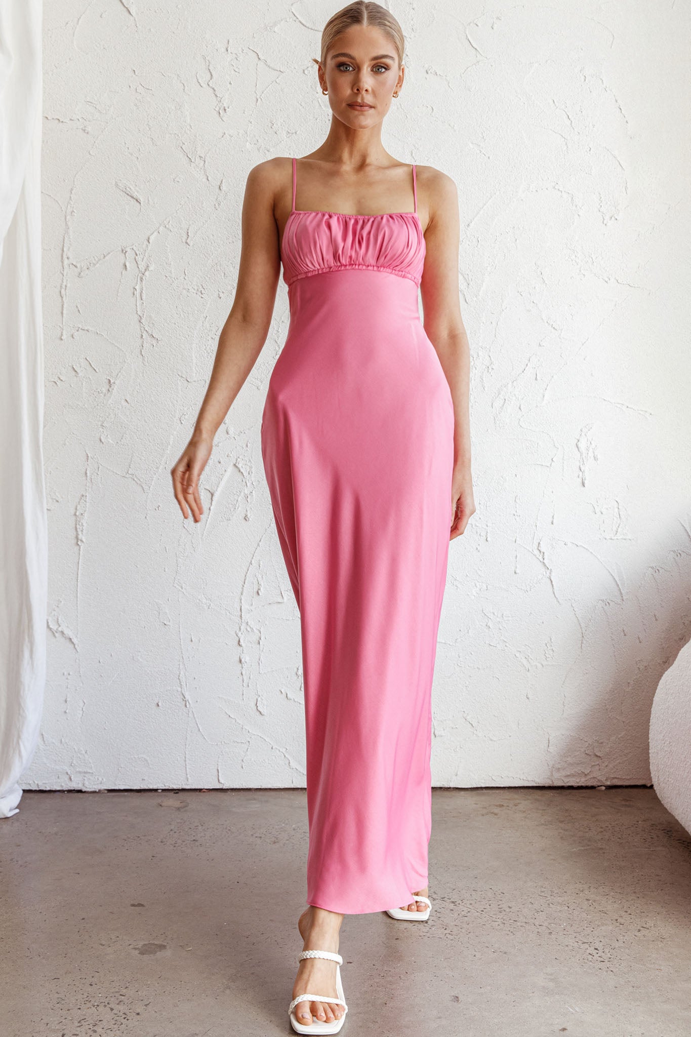 From Above V-Back Midi Dress Hot Pink by Selfie Leslie