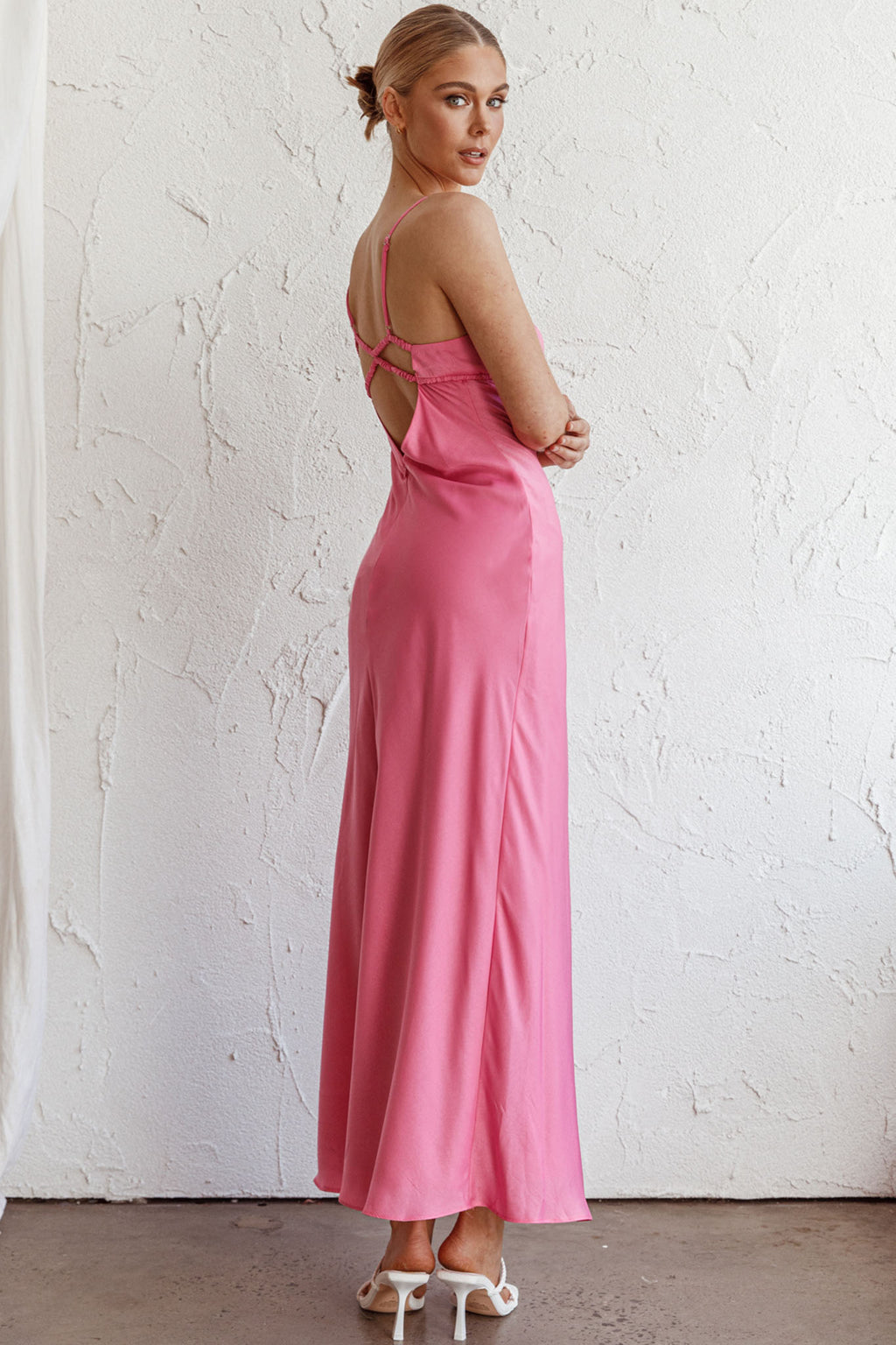 From Above V-Back Midi Dress Hot Pink by Selfie Leslie