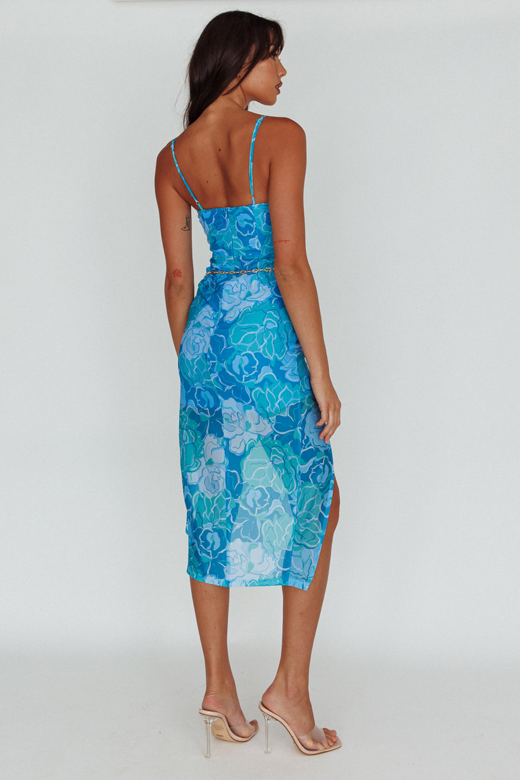 Westwood Split Front Maxi Dress Floral Blue by Selfie Leslie