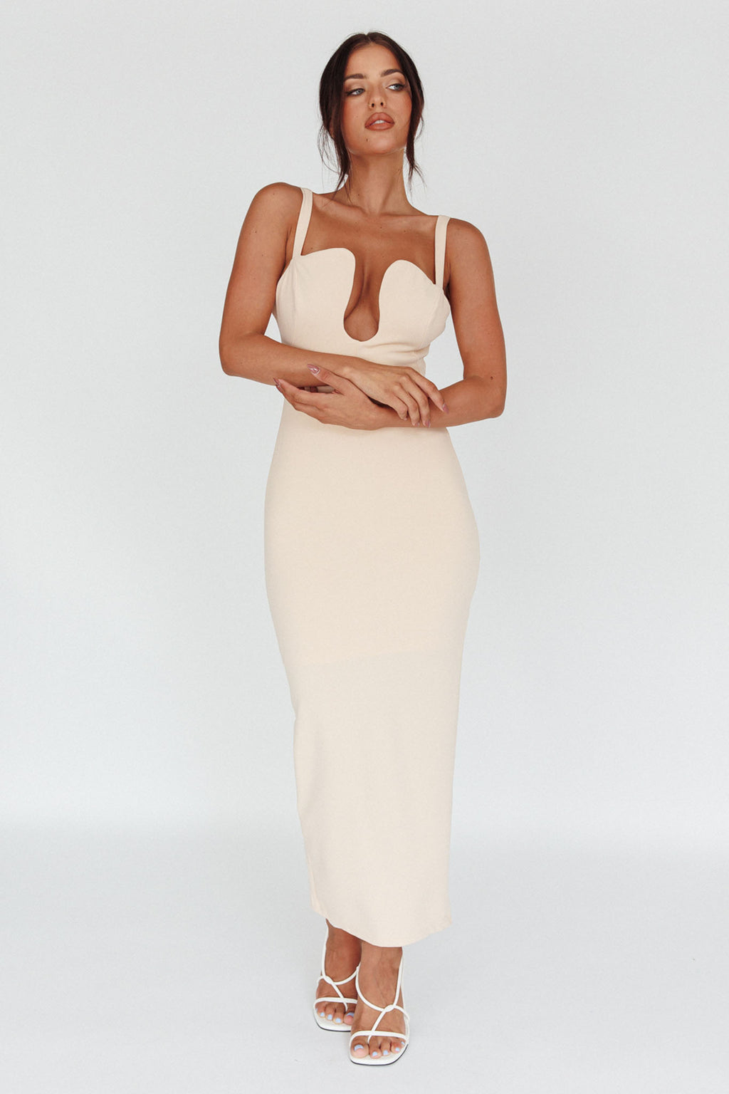 Winter Garden U-Neckline Maxi Dress Beige by Selfie Leslie