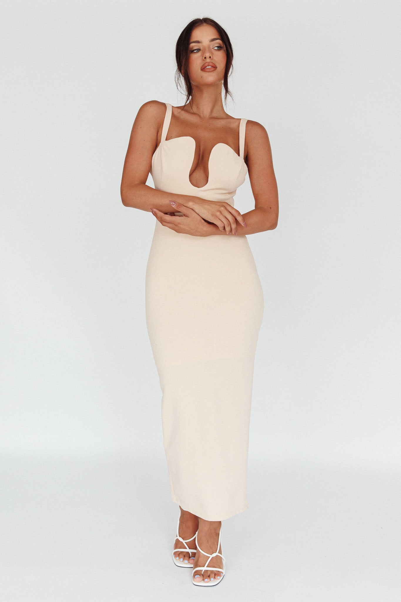 Winter Garden U-Neckline Maxi Dress Beige by Selfie Leslie