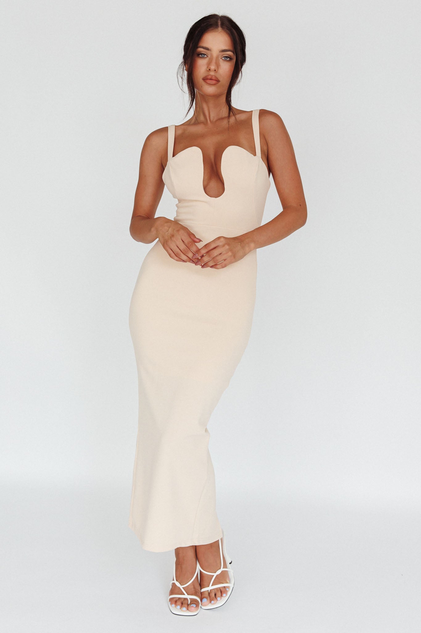 Winter Garden U-Neckline Maxi Dress Beige by Selfie Leslie