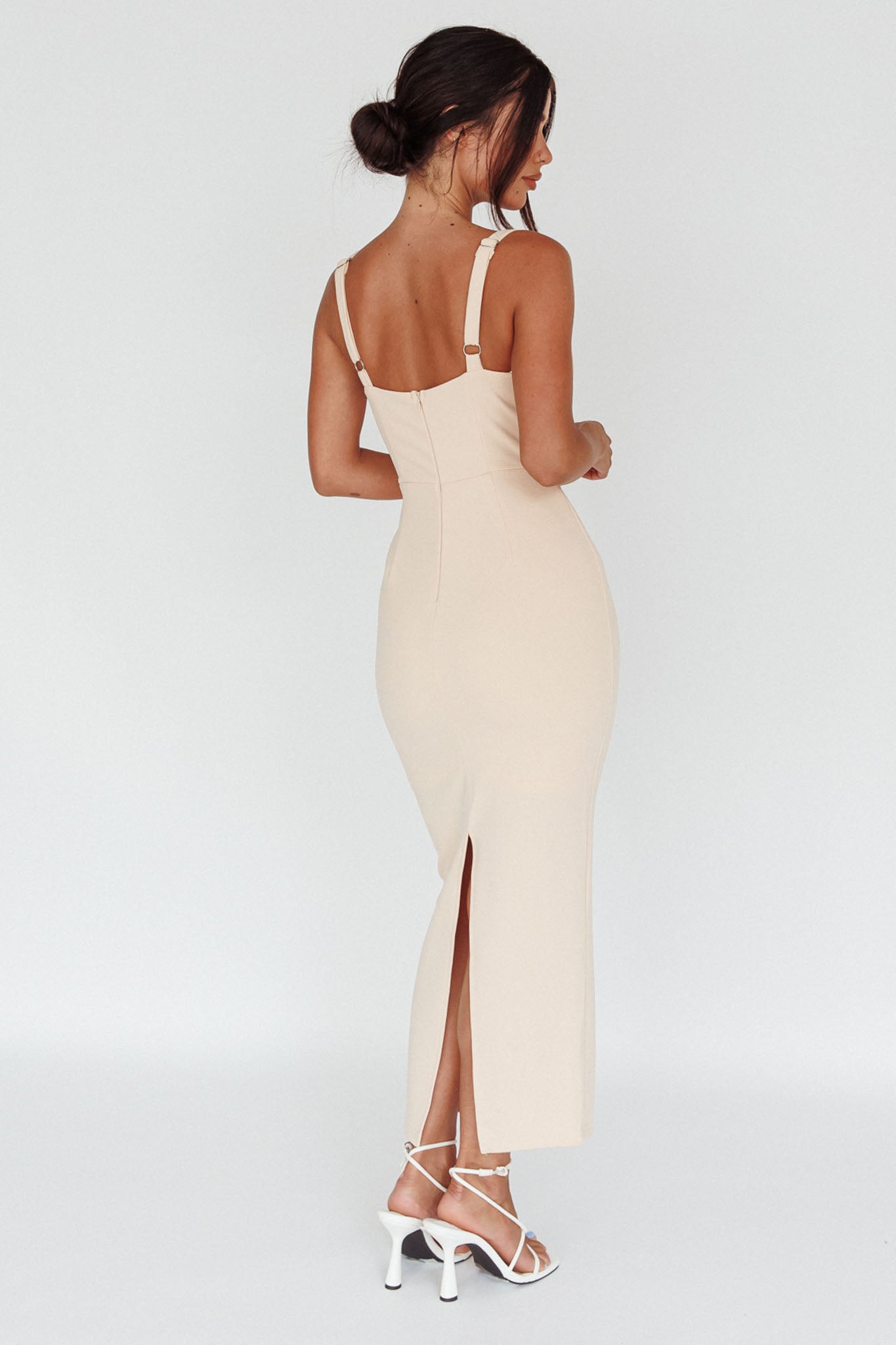 Winter Garden U-Neckline Maxi Dress Beige by Selfie Leslie