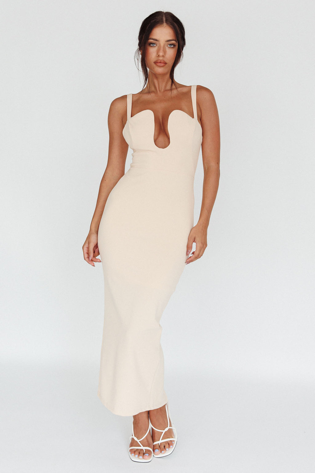 Winter Garden U-Neckline Maxi Dress Beige by Selfie Leslie