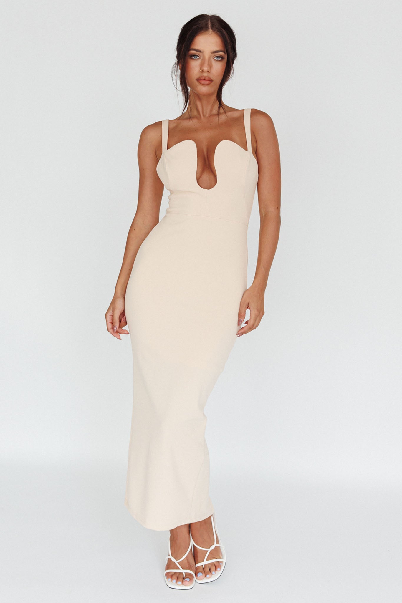 Winter Garden U-Neckline Maxi Dress Beige by Selfie Leslie