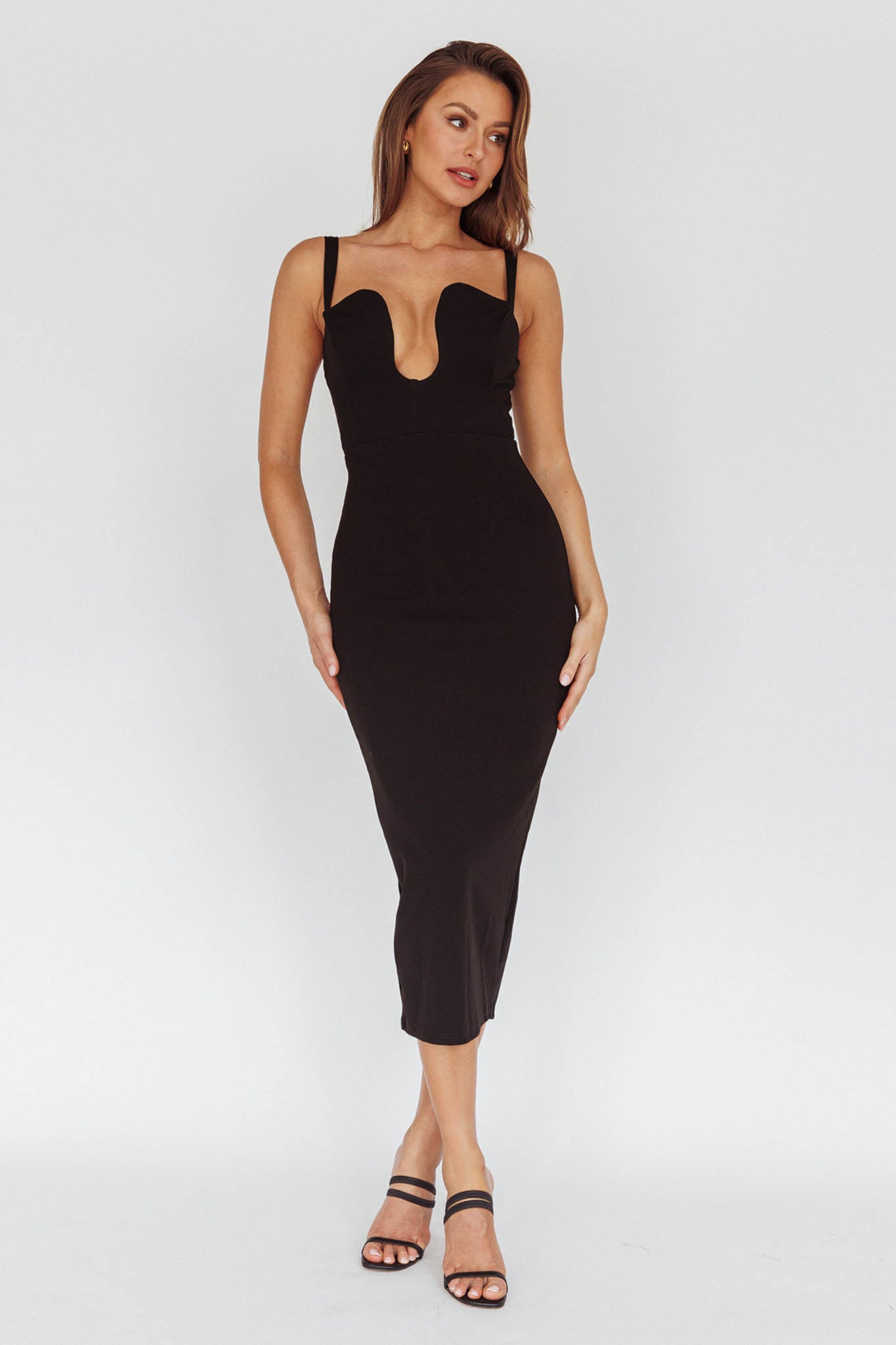 open lace back dress Winter Garden U-Neckline Maxi Dress Black– Selfie Leslie