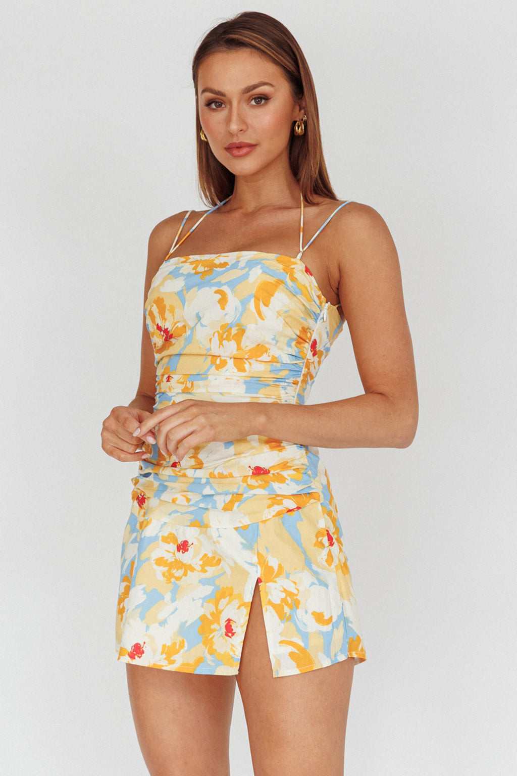 So Cliche Lace-Up Back Mini Dress Floral Orange by Selfie Leslie