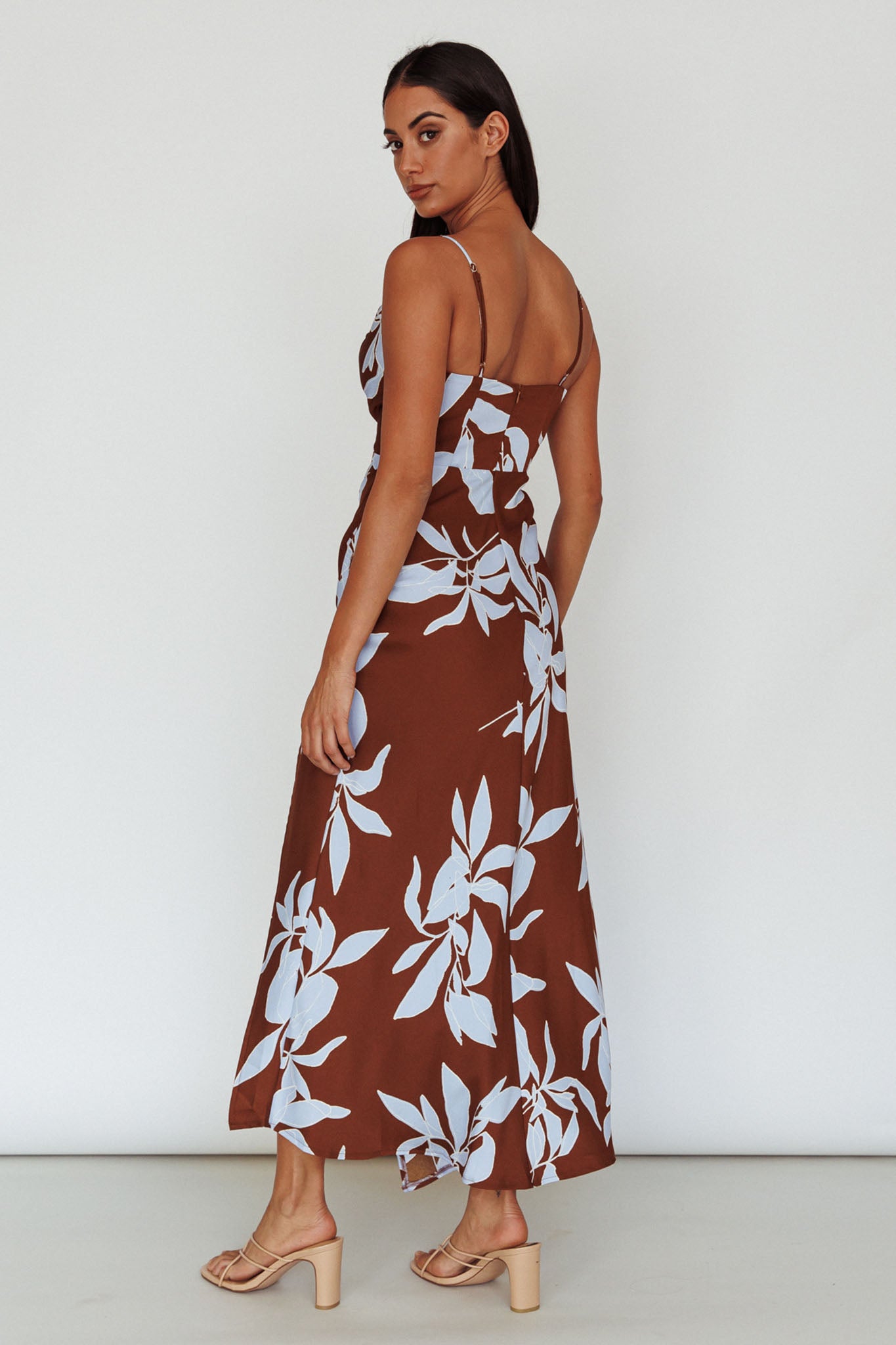 Morea Cowl Neck Maxi Dress Floral Brown by Selfie Leslie
