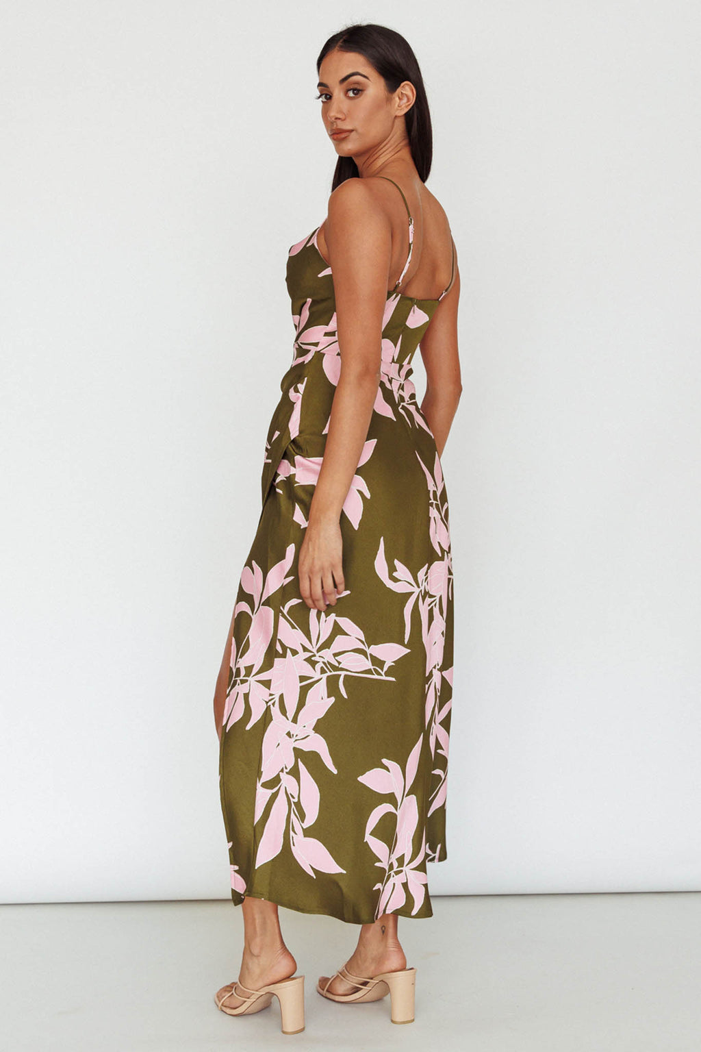 Morea Cowl Neck Maxi Dress Floral Green by Selfie Leslie