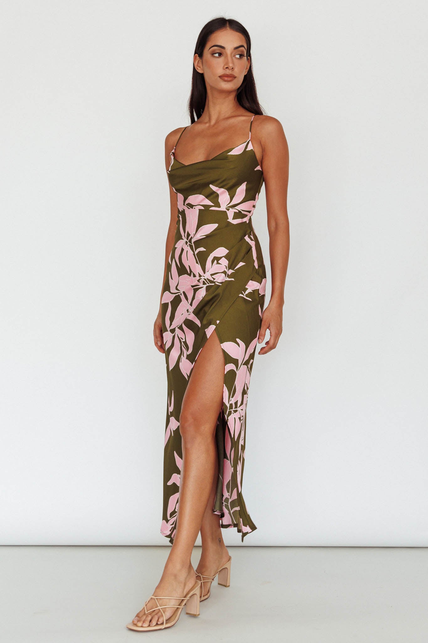 chinese dress ladies Morea Cowl Neck Maxi Dress Floral Green– Selfie Leslie