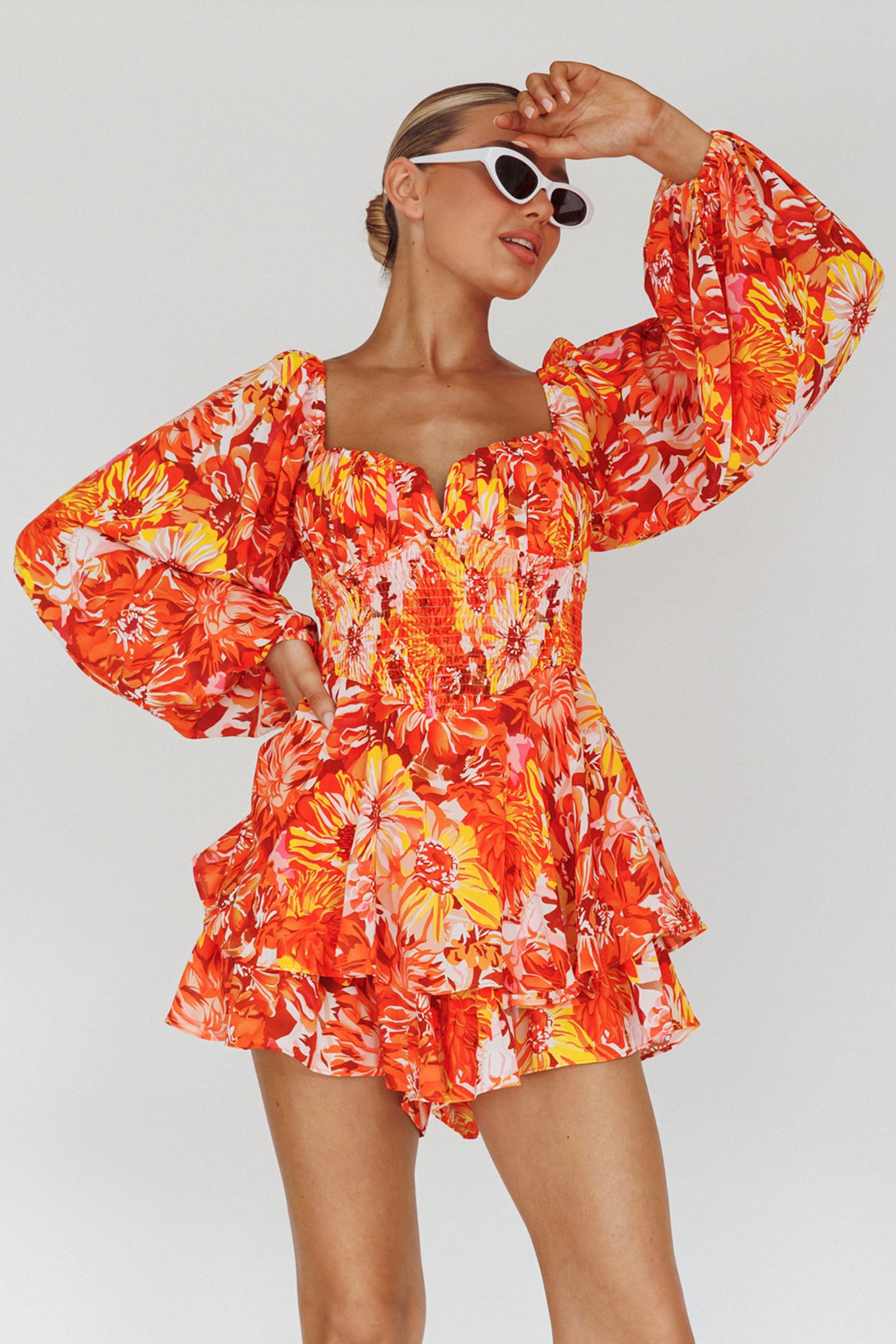Evanice Shirred Waist Romper Floral Yellow by Selfie Leslie
