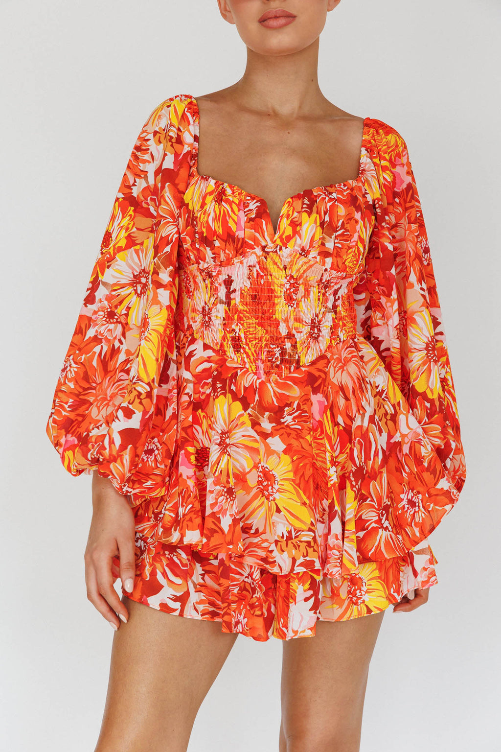 Evanice Shirred Waist Romper Floral Yellow by Selfie Leslie