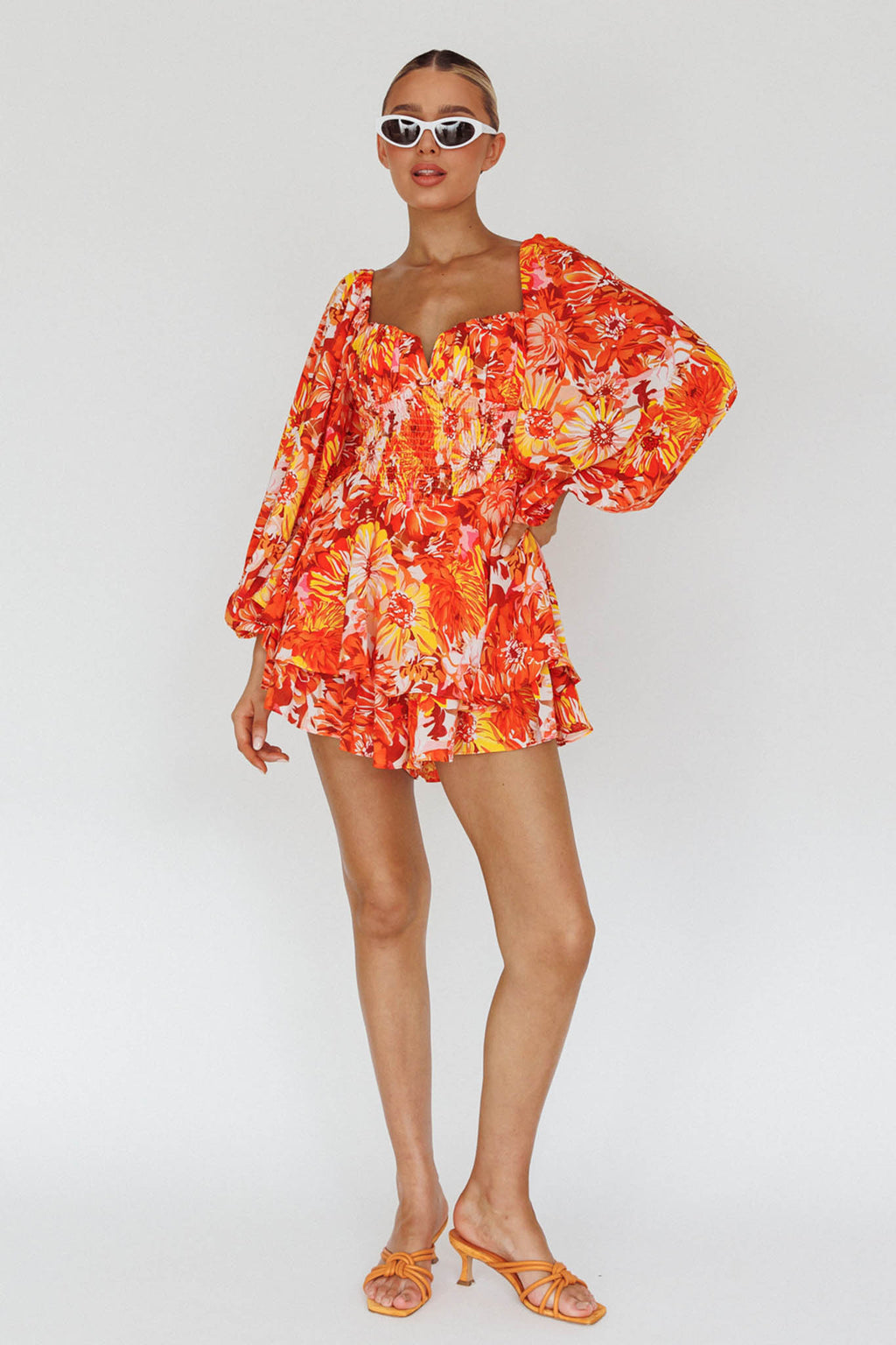 Evanice Shirred Waist Romper Floral Yellow by Selfie Leslie