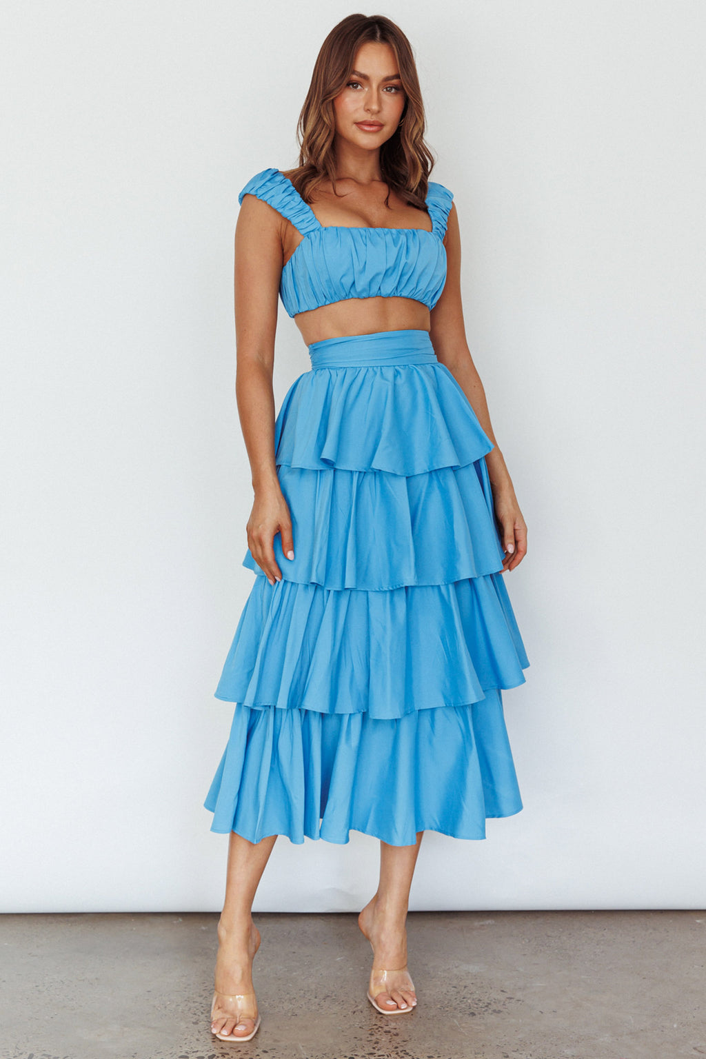 Suenito Tiered Frill Maxi Skirt Blue by Selfie Leslie