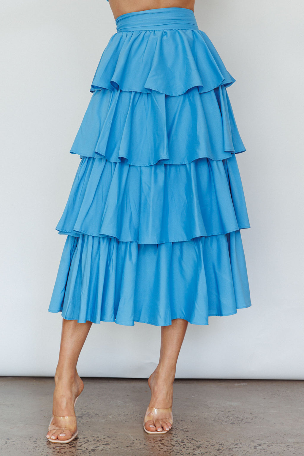 Suenito Tiered Frill Maxi Skirt Blue by Selfie Leslie