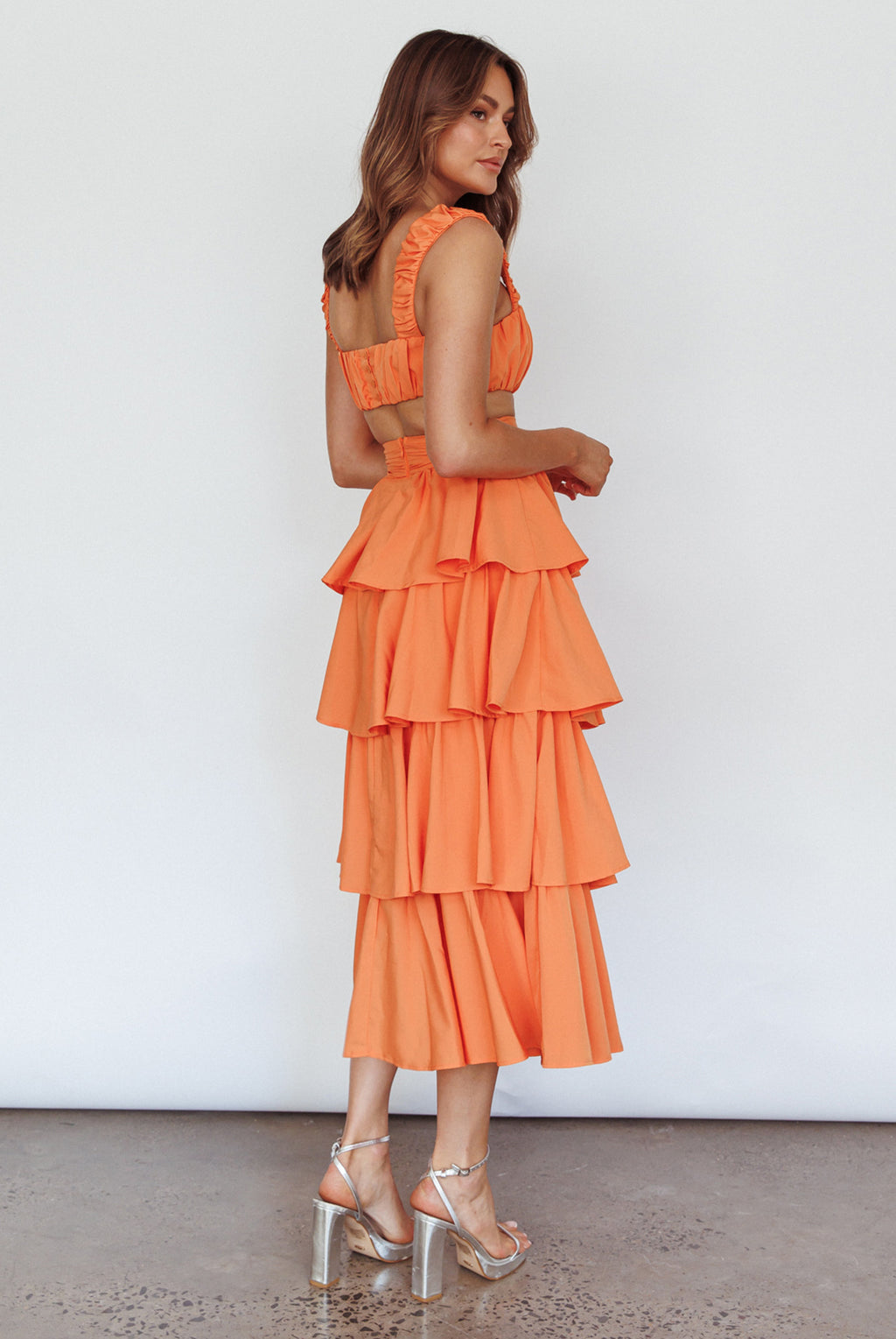 Suenito Tiered Frill Maxi Skirt Orange by Selfie Leslie