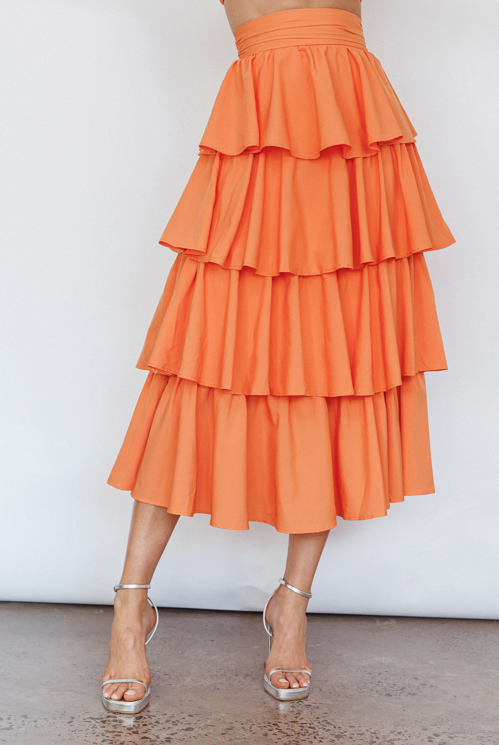 Suenito Tiered Frill Maxi Skirt Orange by Selfie Leslie