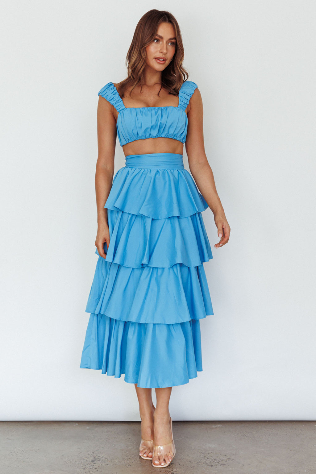 Suenito Gathered Crop Top Blue by Selfie Leslie