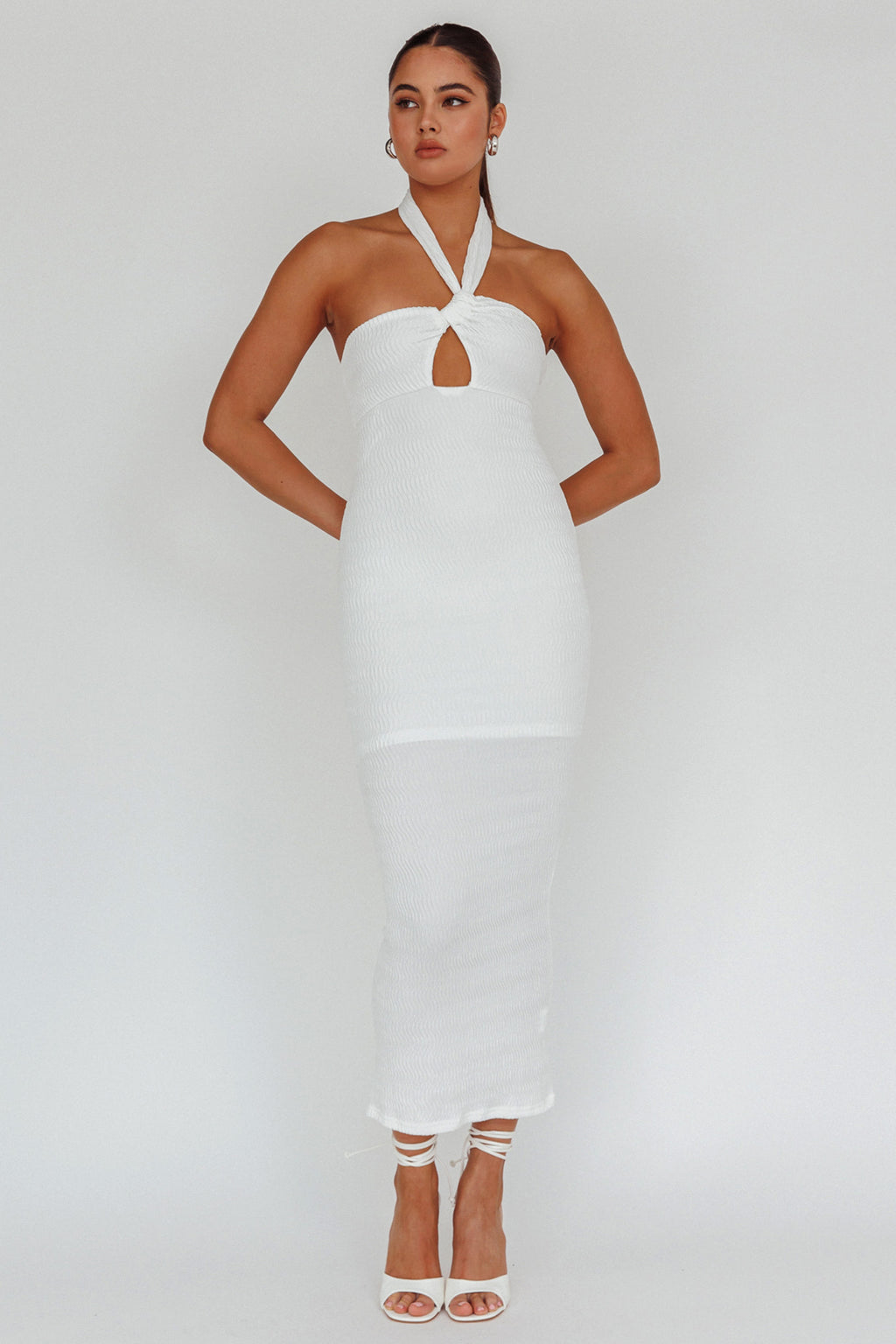 Mari Halterneck Midi Dress White by Selfie Leslie