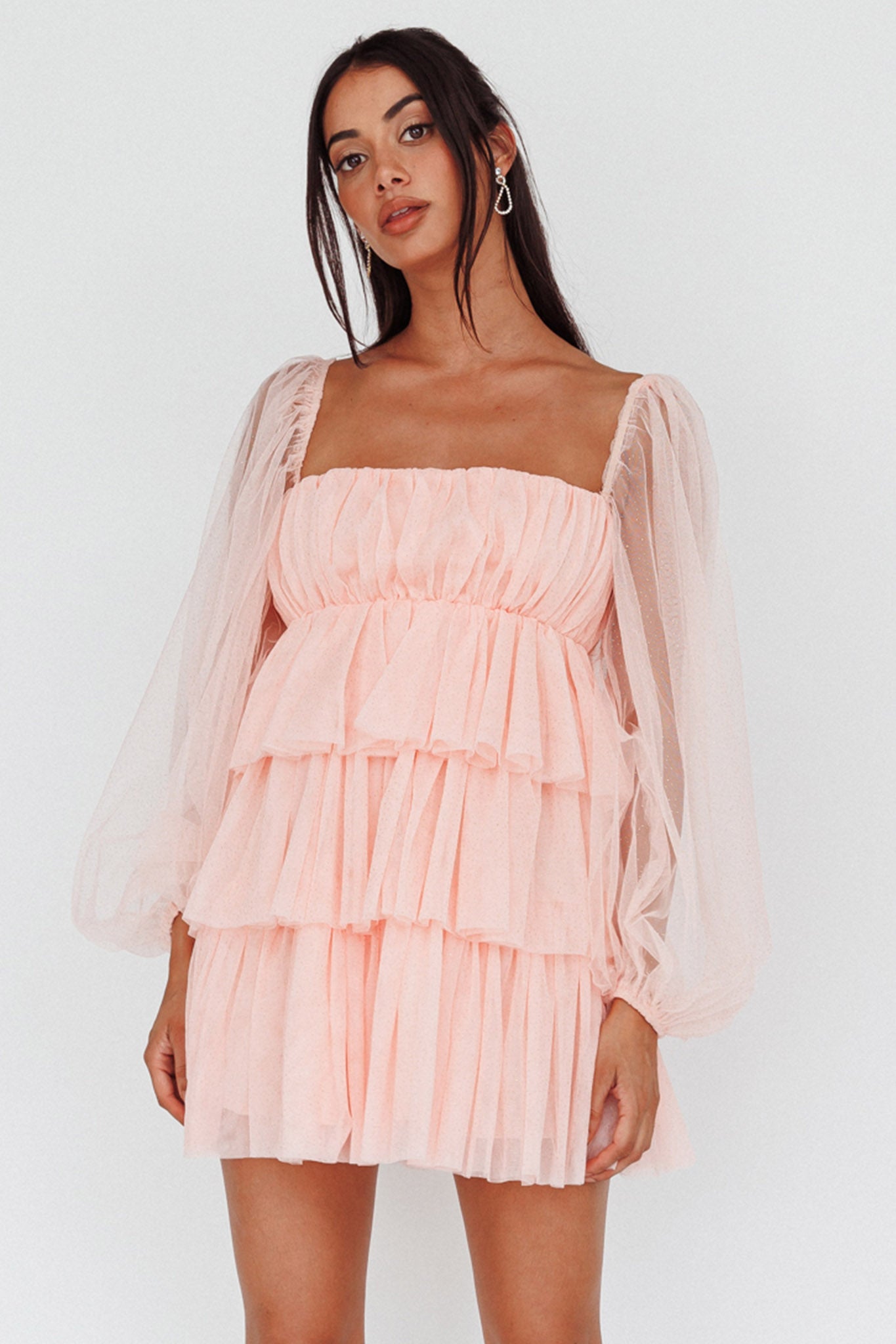 Shop the Spring Morning Long Sleeve Tiered Mini Dress Pink | Selfie Leslie