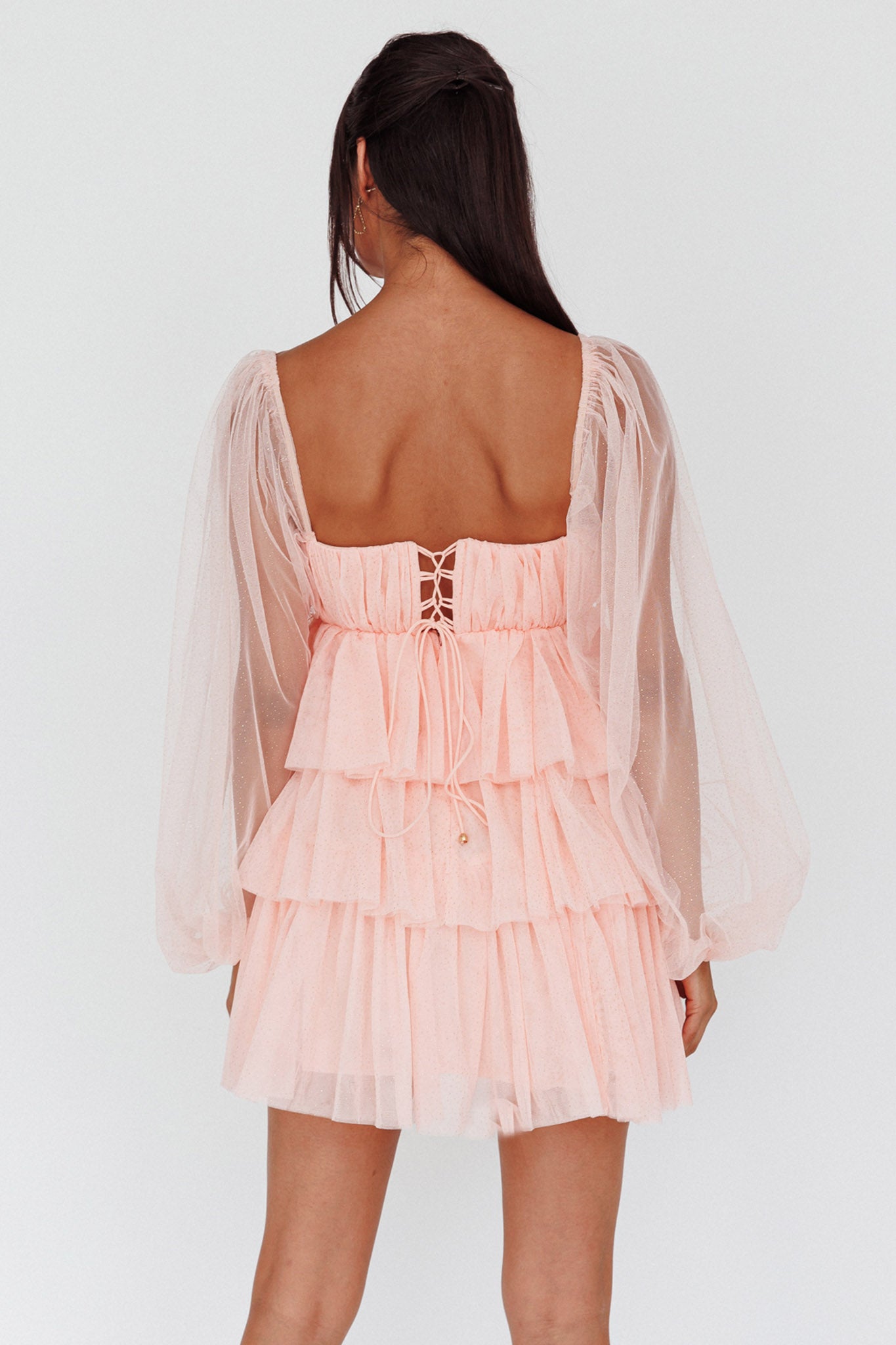Spring Morning Long Sleeve Tiered Mini Dress Pink Selfie Leslie