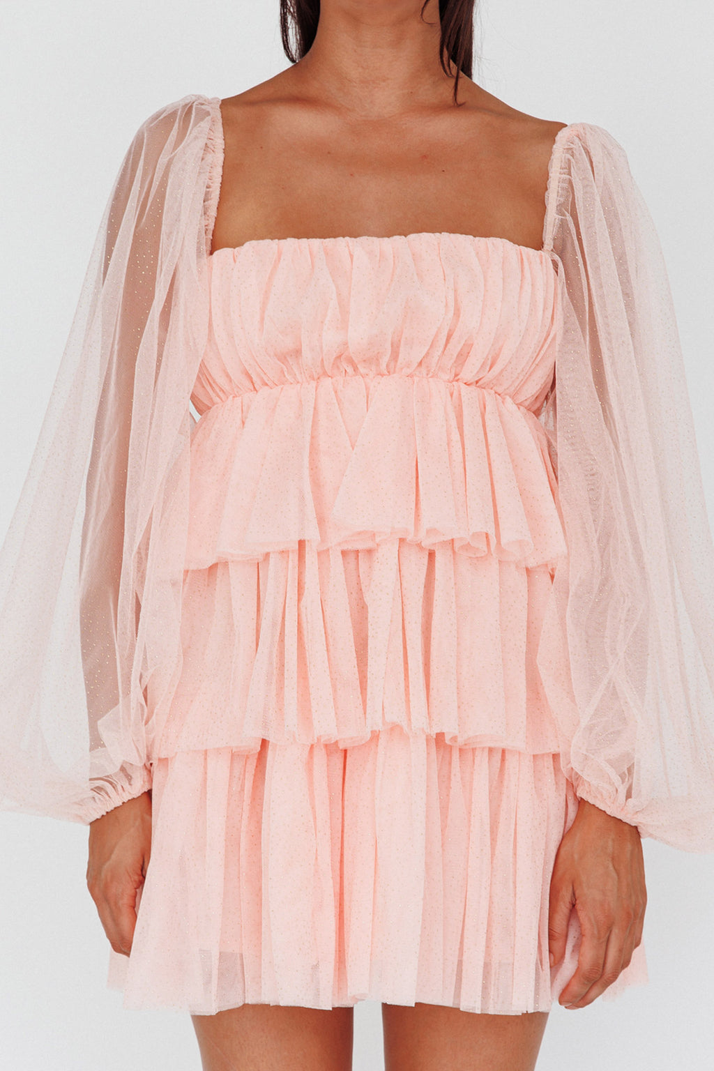 Spring Morning Long Sleeve Tiered Mini Dress Pink by Selfie Leslie