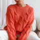 Nicola Long Sleeve Chunky Cable Knit Sweater Peach