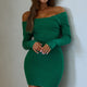 Tamar Long Sleeve Off-Shoulder Mini Dress Green