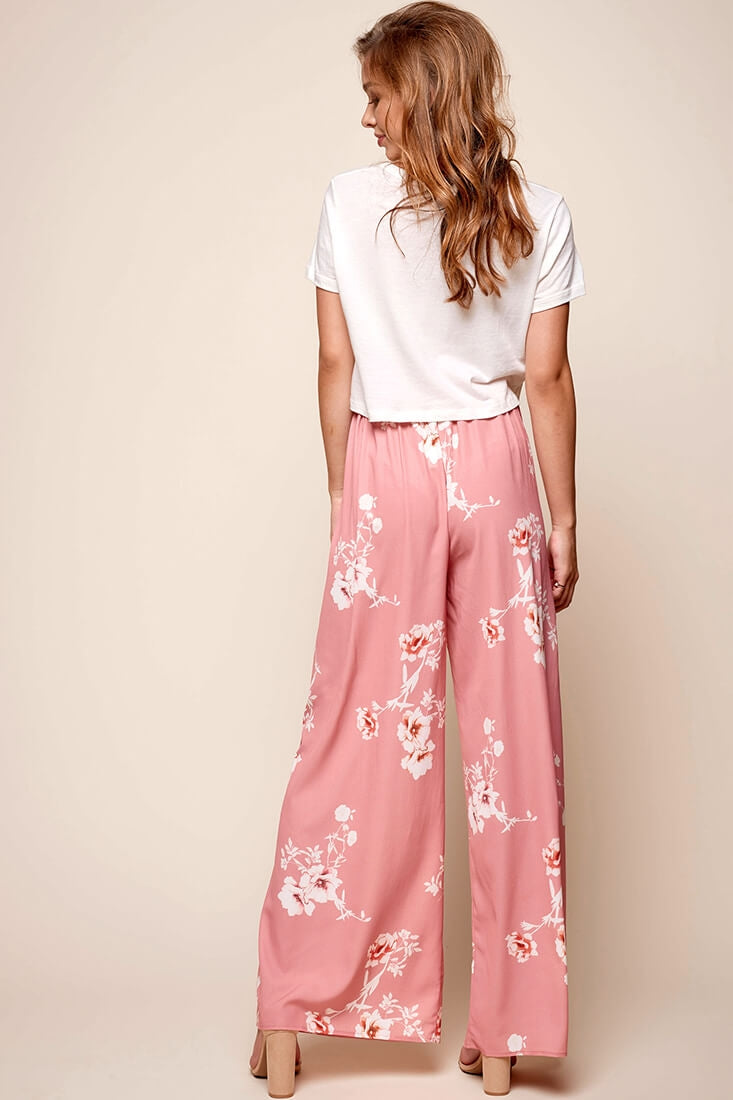 Kaya Wide Leg Floral Pants Blush by Selfie Leslie