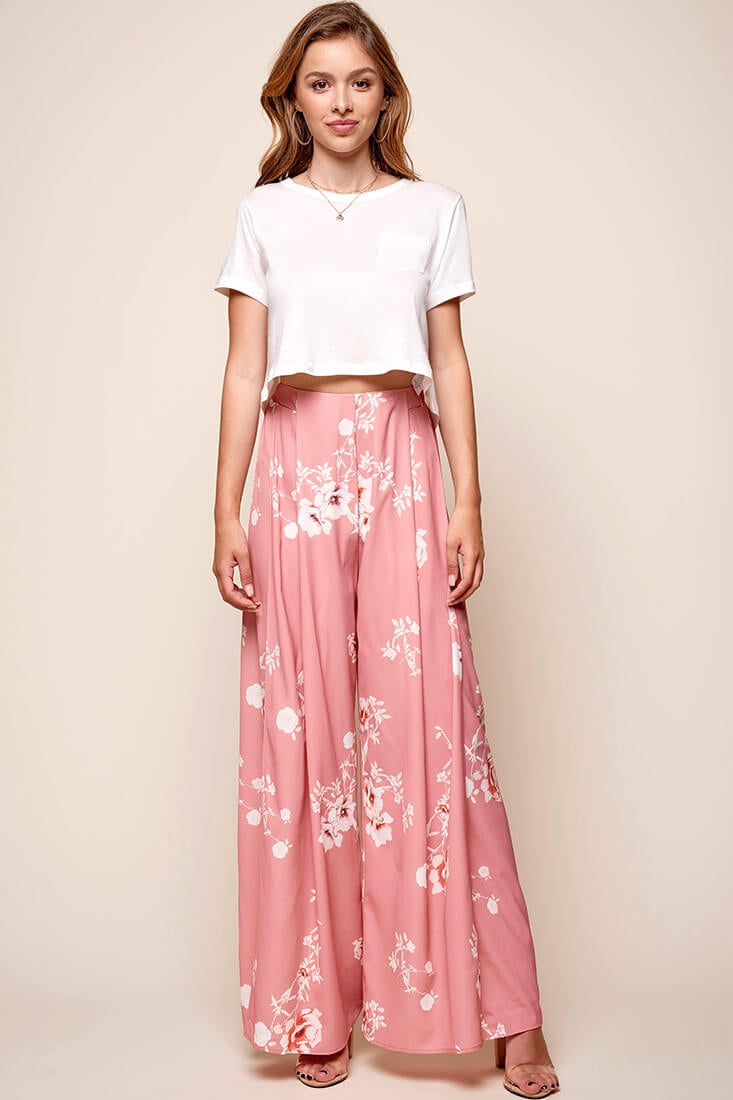 Kaya Wide Leg Floral Pants Blush by Selfie Leslie