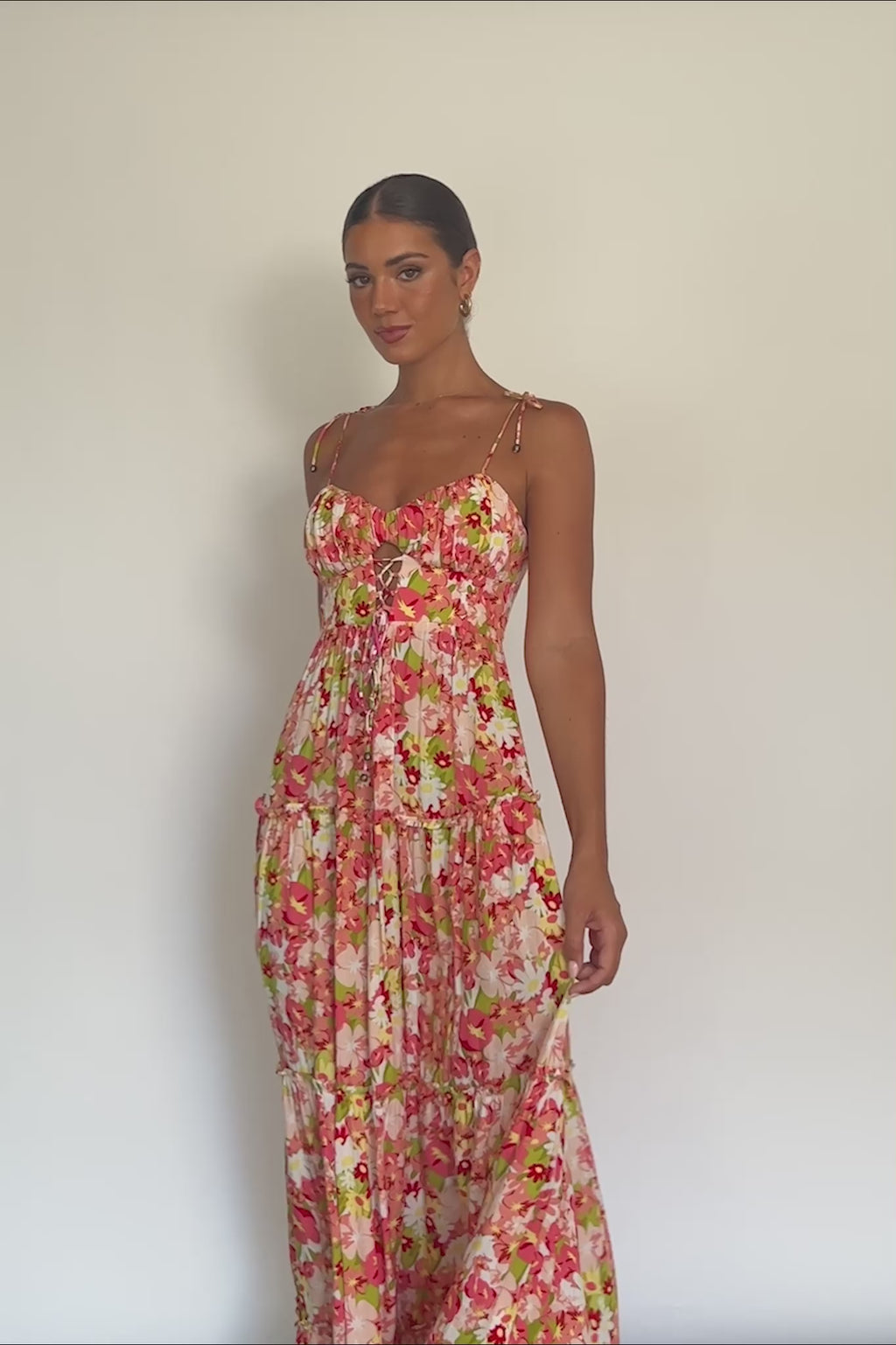 Kinlee Lace-Up Bodice Maxi Dress Floral Pink