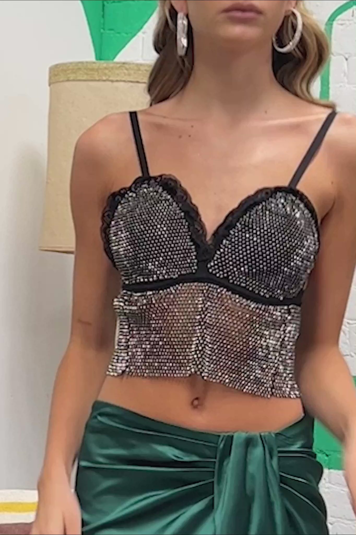 Zion Diamante Mesh Top Black