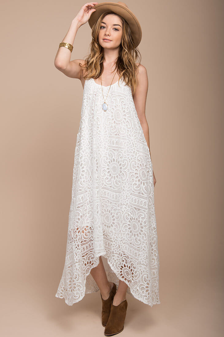 Aroura Crochet Maxi Dress White by Selfie Leslie