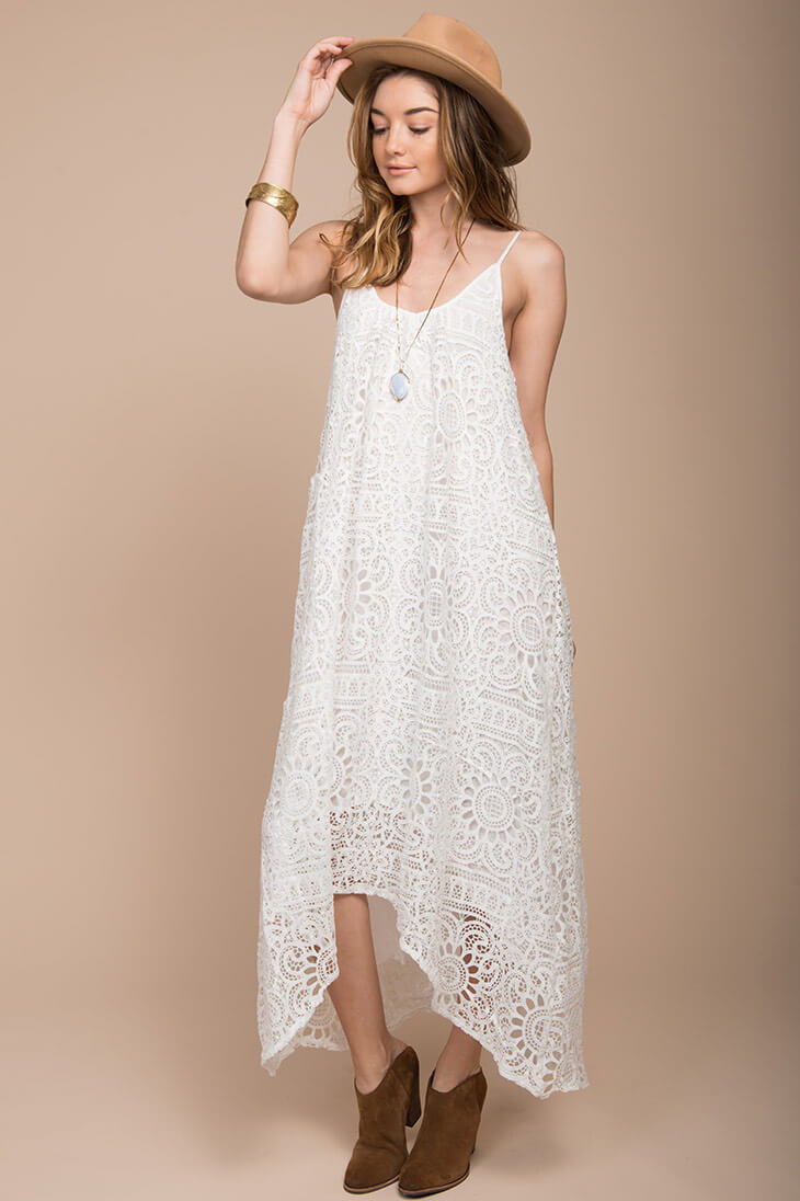 Aroura Crochet Maxi Dress White by Selfie Leslie