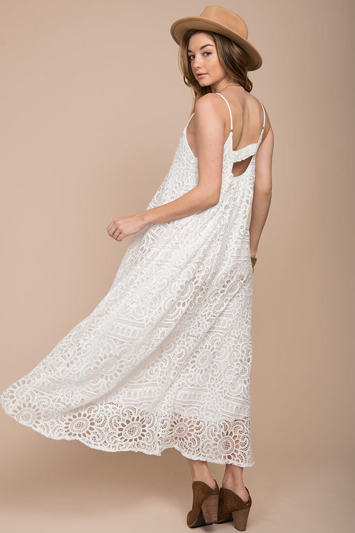 Aroura Crochet Maxi Dress White by Selfie Leslie