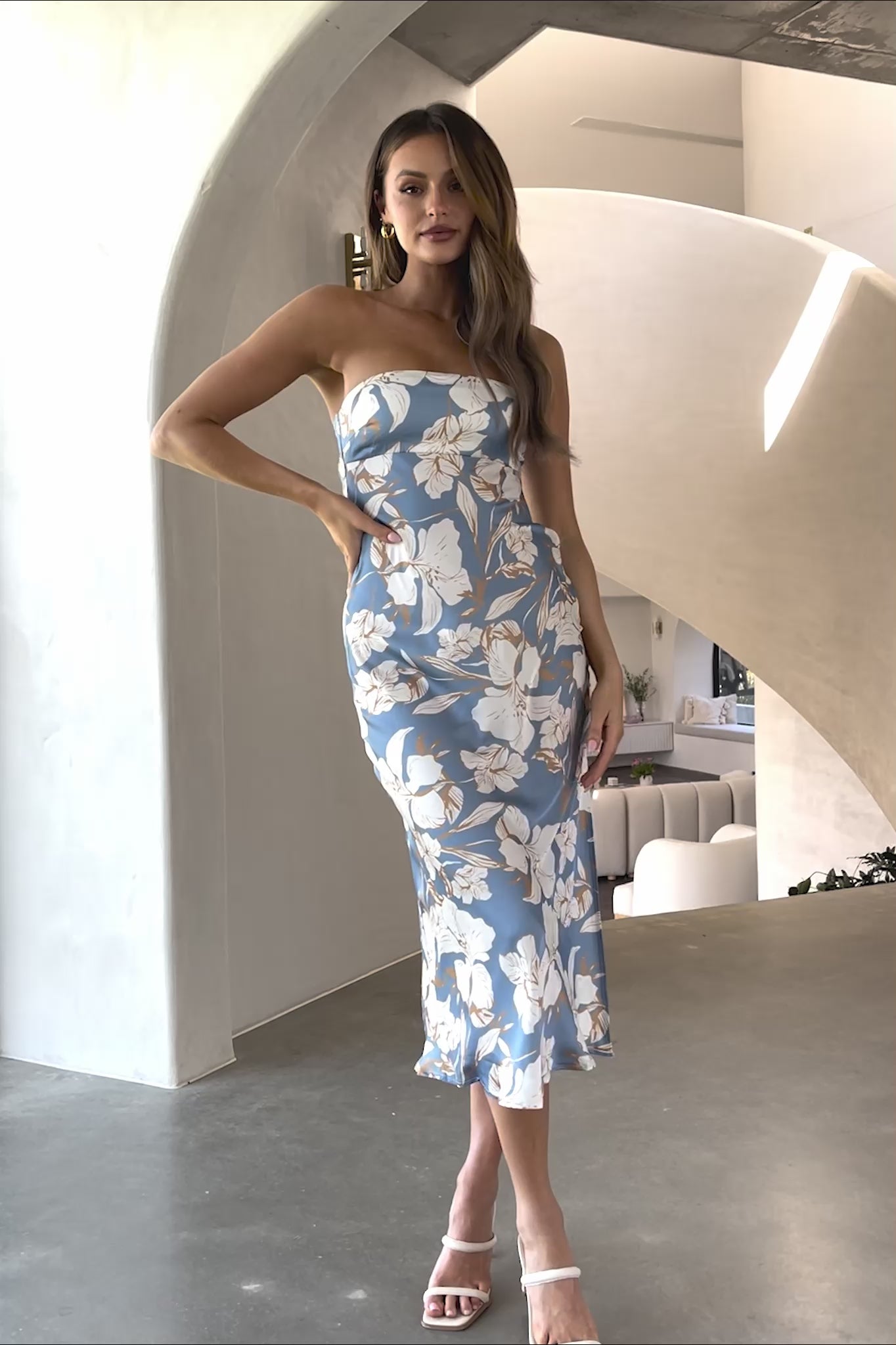 chinese dress ladies Ladies' Night Cowl Back Midi Dress Floral Blue– Selfie Leslie