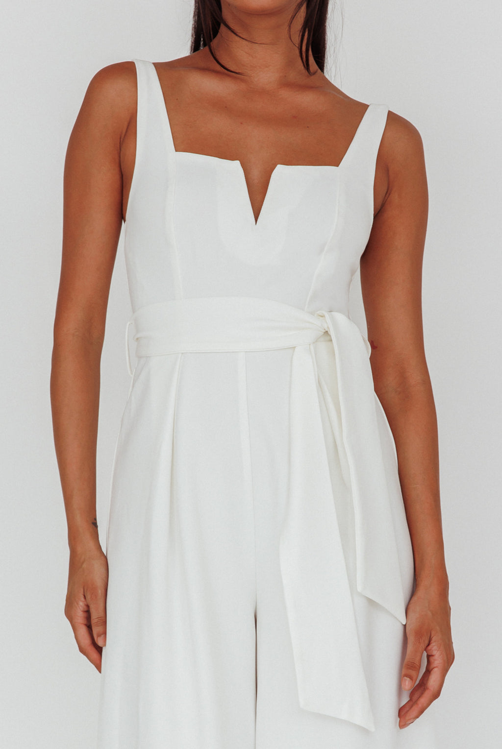 Colleen Waist Tie Jumpsuit White by Selfie Leslie