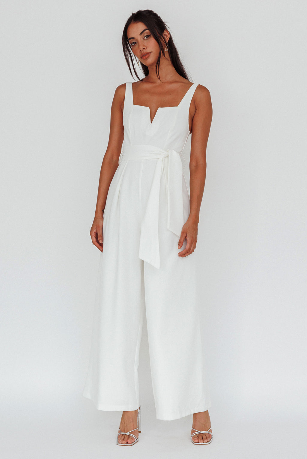 Colleen Waist Tie Jumpsuit White by Selfie Leslie