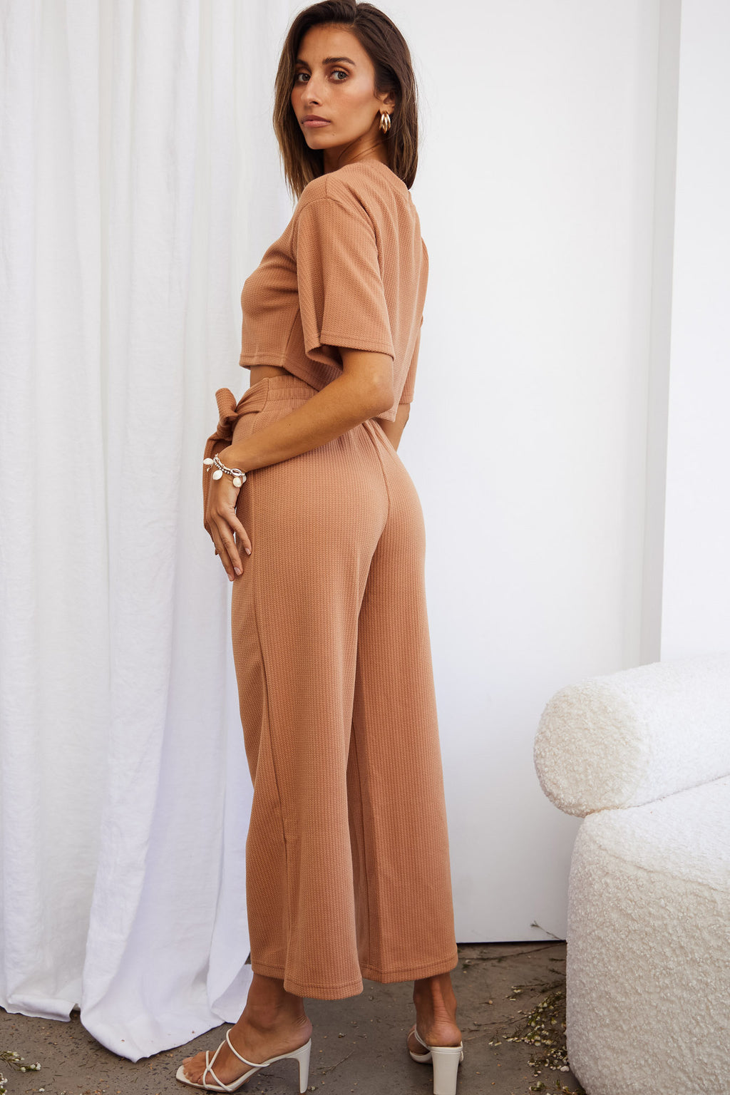 Larissa Waist Tie Wide Leg Pants Tan by Selfie Leslie