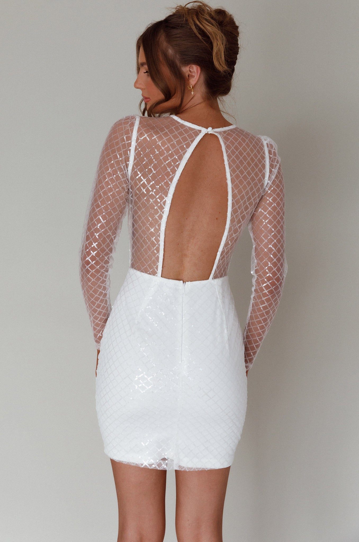 Juno Plunging Neckline Sequin Mini Dress White by Selfie Leslie